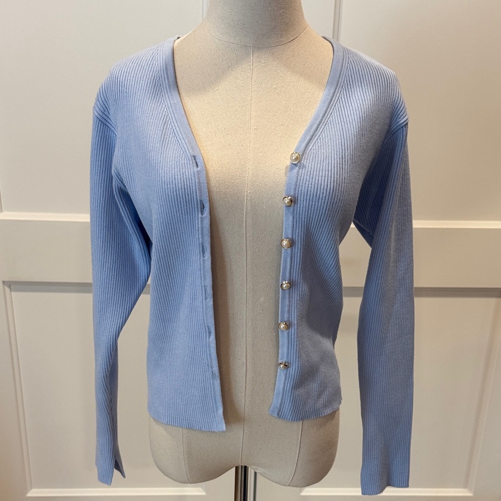 ASTR | Light Blue Ribbed Cardigan | Size: Medium